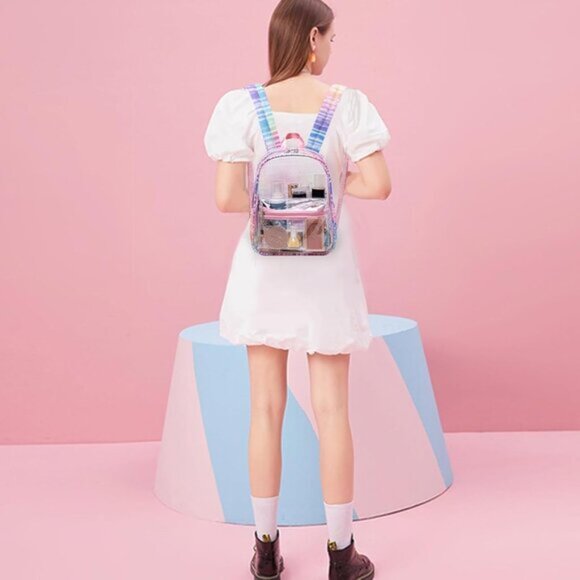 clear rainbow mini backpack 707 Street DescriptionThis item is made of premium material 10 in. PVC Clear Mini